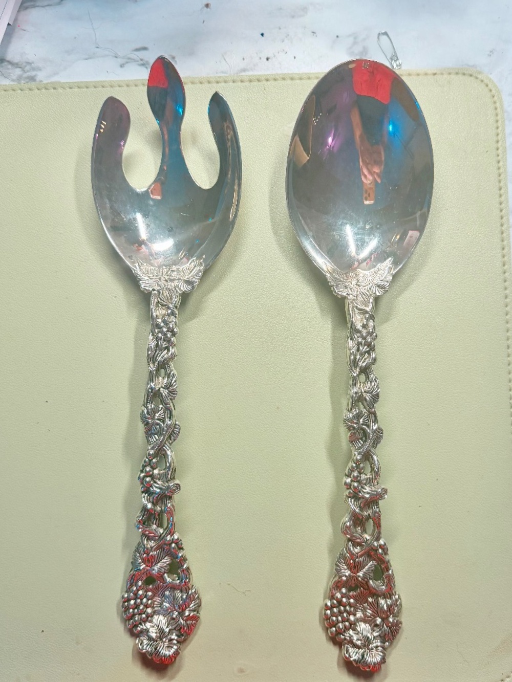 Vintage Godinger Silver Plated Salad Serving Spoon & Fork Heavy 1990s